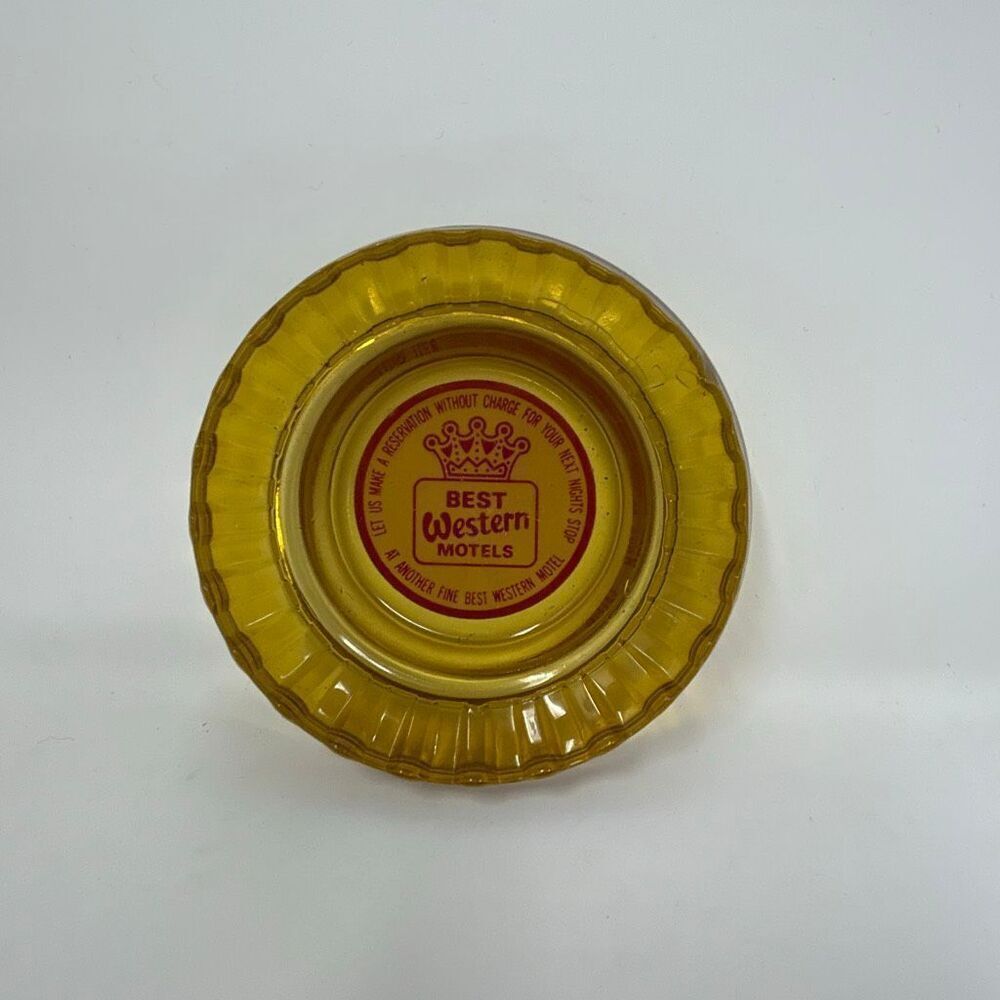 Vtg Best Western Motels Ashtray Amber Clear Glass Round Collectible Memorabilia